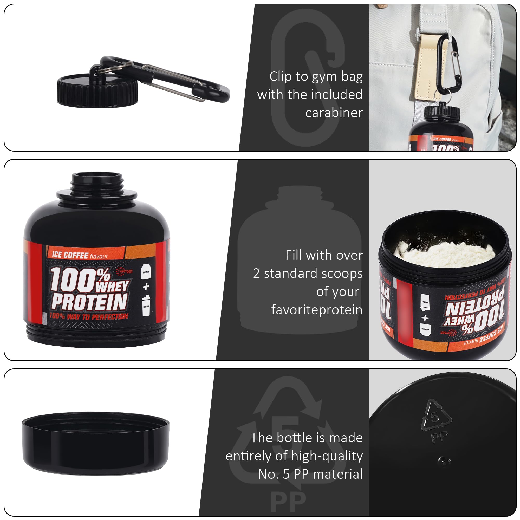 Kinoy Protein Powder and Supplement Funnel Keychain - Protein Powder Container with Durable Key-Chain Portable to-Go Container for The Gym, Workouts, Fitness, and Travel Big 1pc